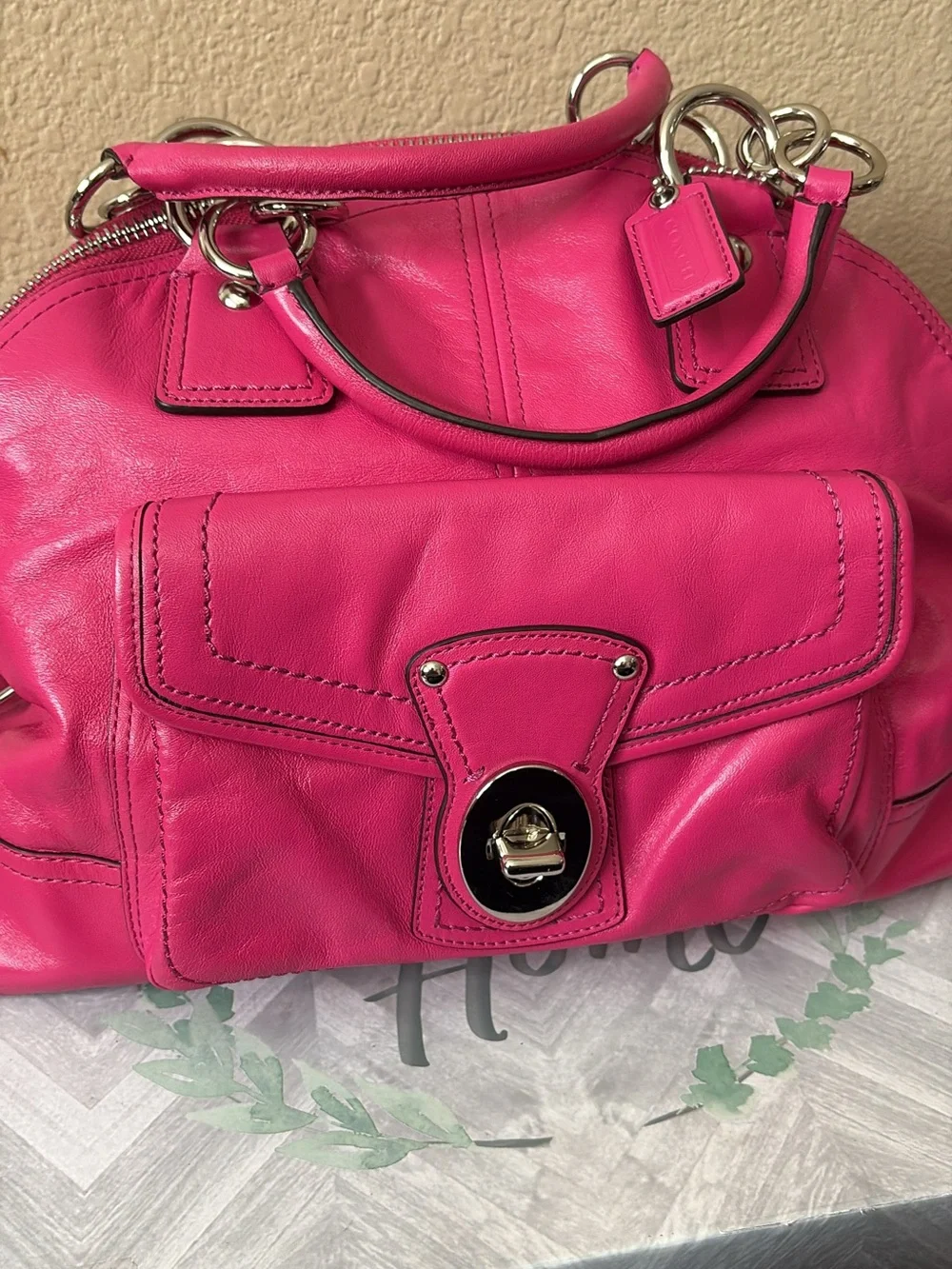 Coach Hot Pink Leather Hobo with Silver Hardware